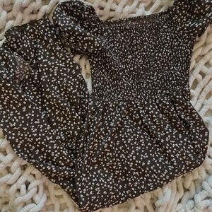 Brown maxi dress with white floral pattern